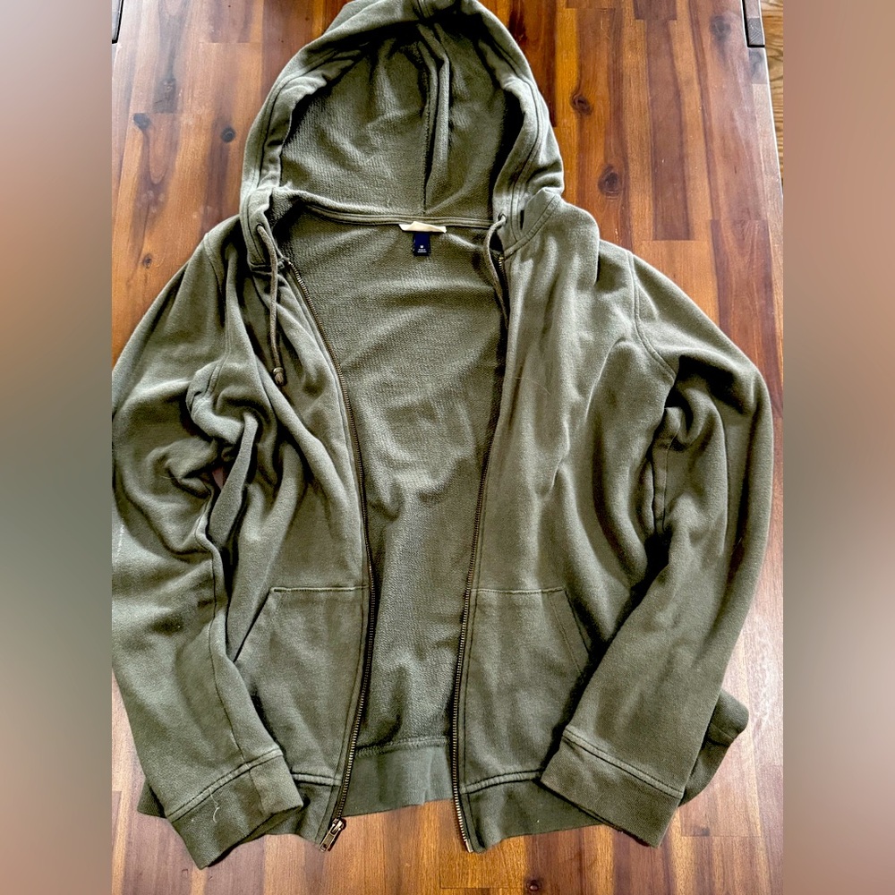 Sage green full zip up jacket with gold zipper